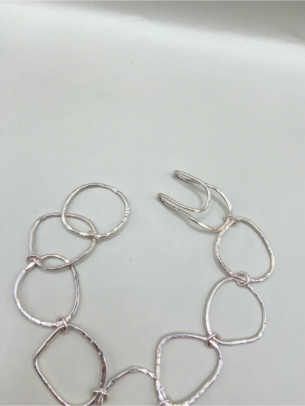 Silver Freeform Geometric Hammered Link Bracelet